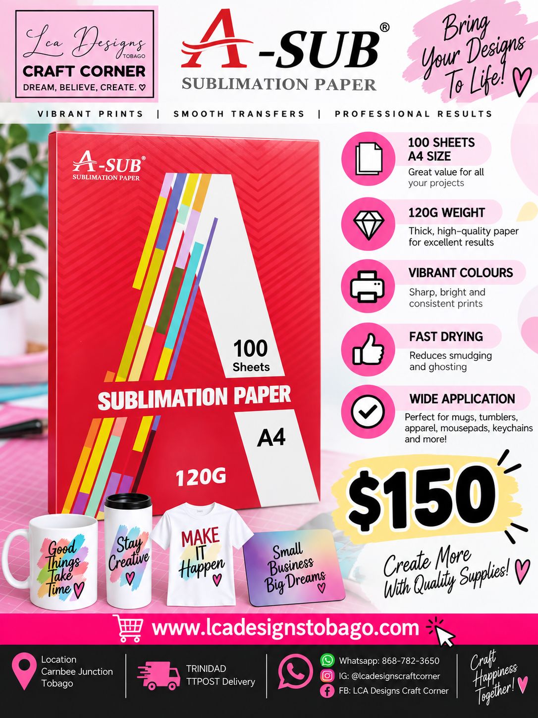 A-SUB A4 Sublimation Paper 120G – 100 Sheets