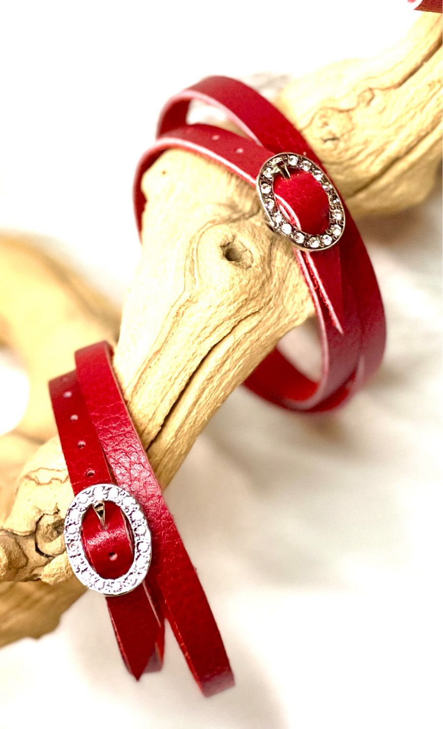 Valentine Red Vintage Italian Shoe Leather Bracelet Cuff