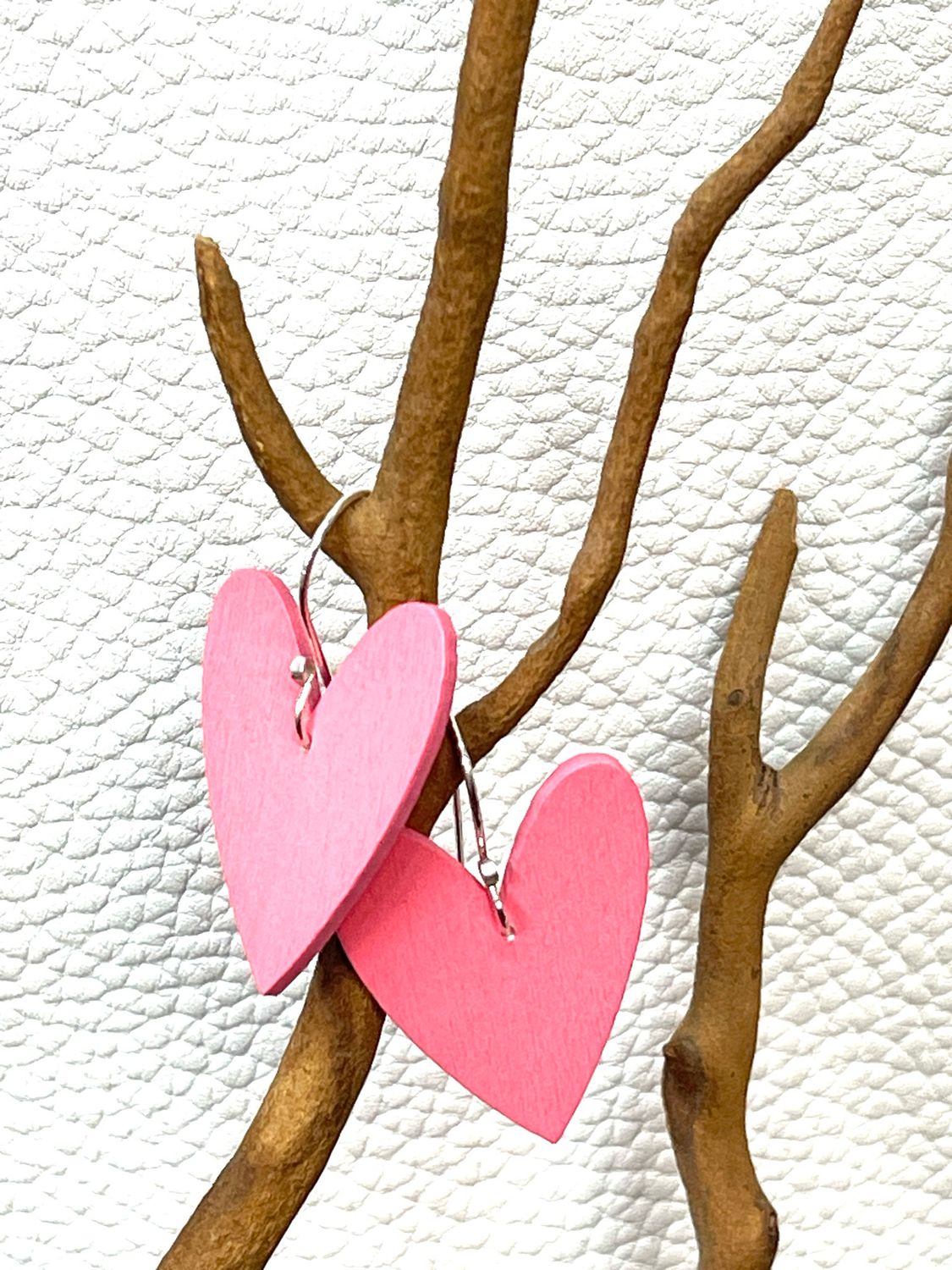 Pink Wooden Heart Earring (small)