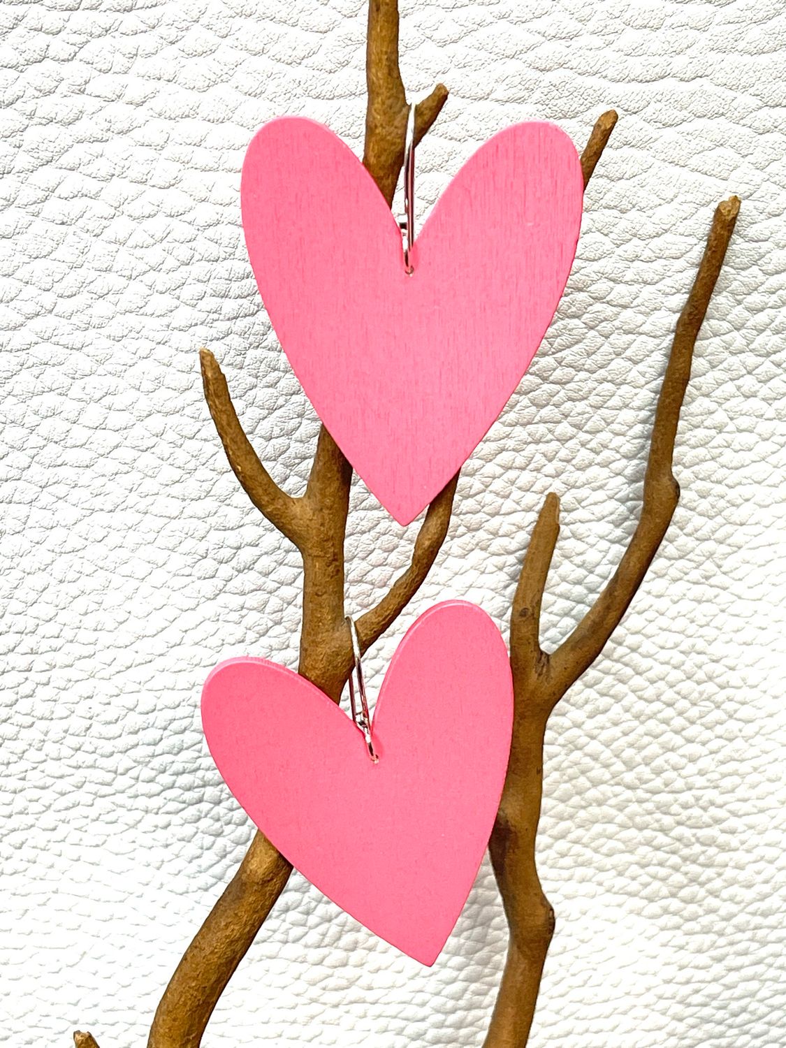 Pink Wooden Heart Earring (large)