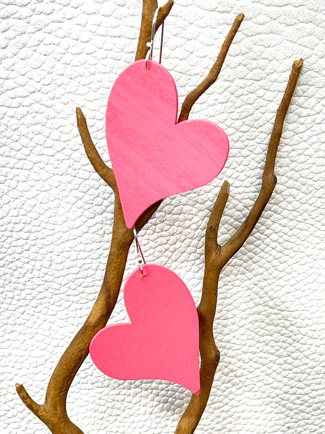 Pink Wooden Heart Earrings (small)