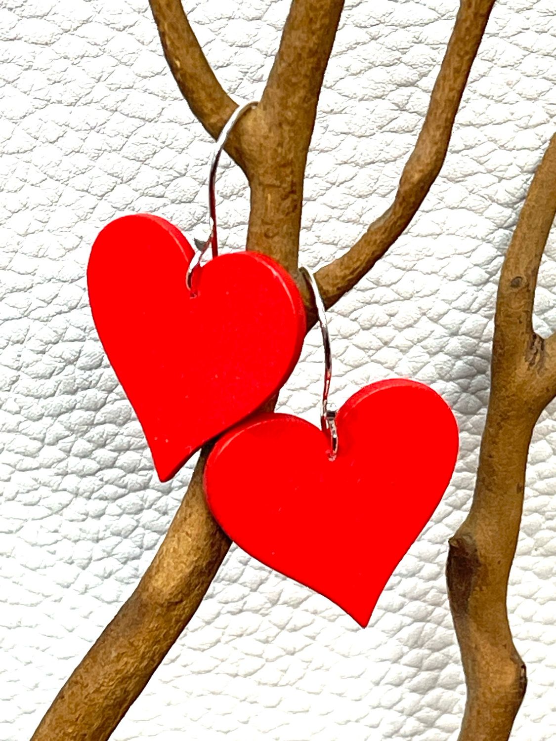 Valentines Red Wooden Heart Earring (small)