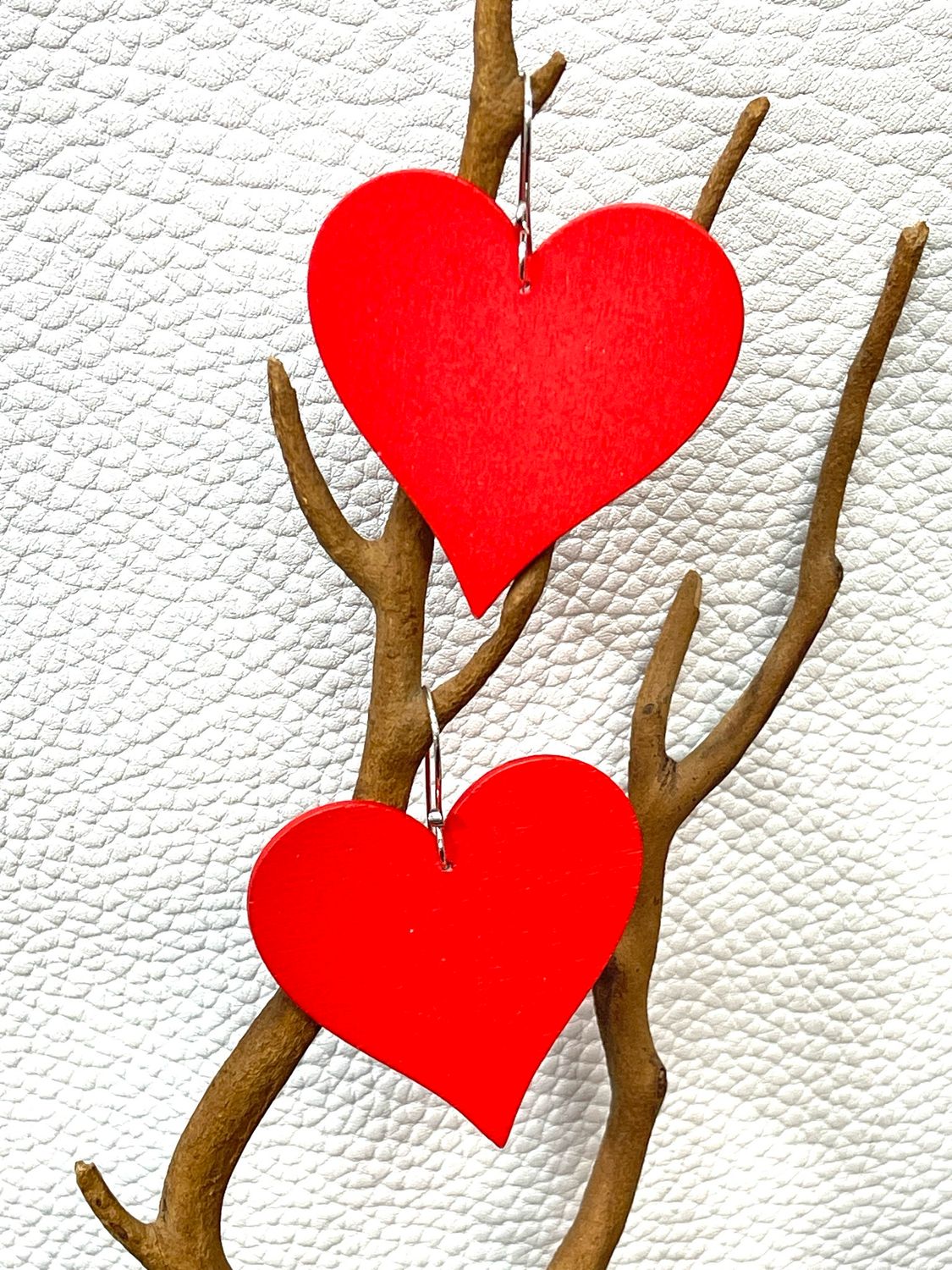 Valentine’s Red Wooden Heart Earrings (large)