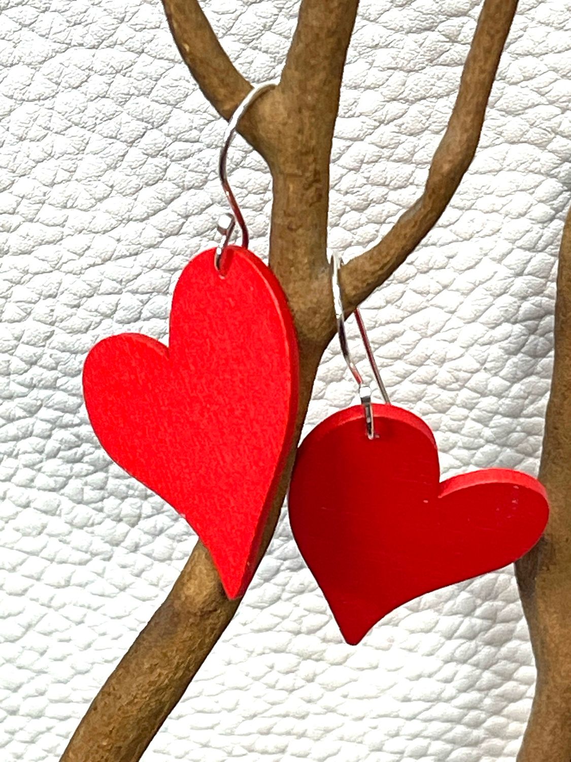 Valentines Red Wooden Heart Earrings (small)