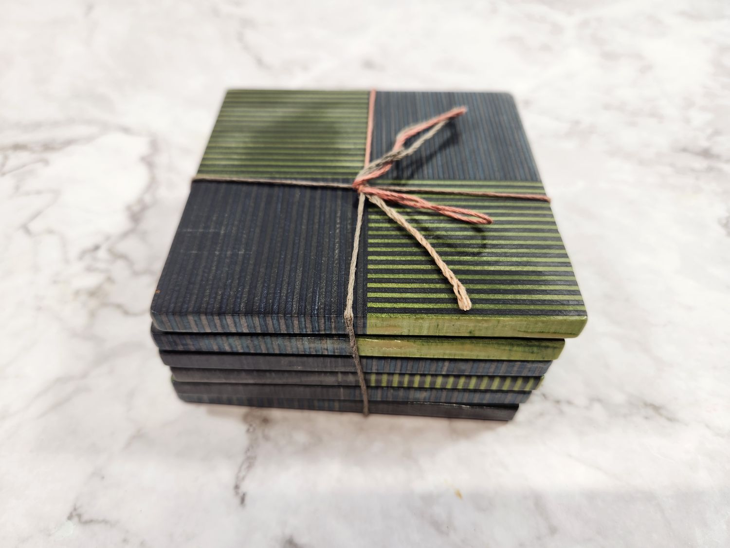 Item No. 1956: Blue and Green Birch Coasters (6)