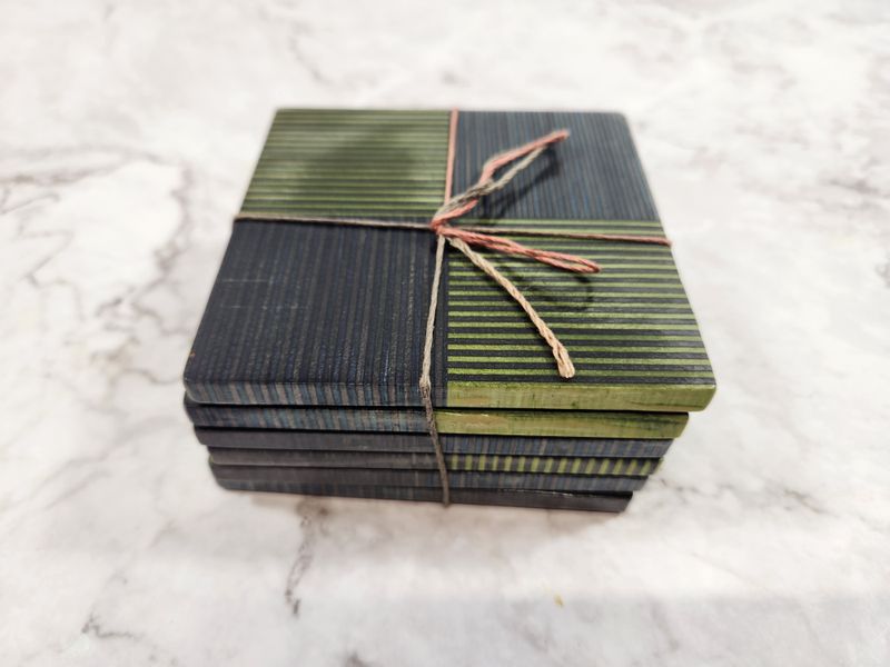 Item No. 1956: Blue and Green Birch Coasters (6)