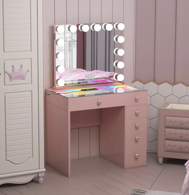 VANITII Mini Diana Vanity Desk- 6 Storage Drawers