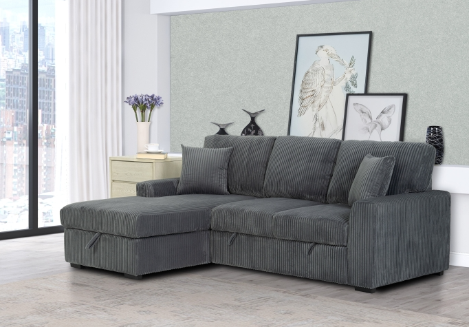 DARK GRAY Fabric LHF Pull Out Sectional Sofa & Storage DARK GRAY Fabric LHF Pull Out Sectional Sofa & Storage