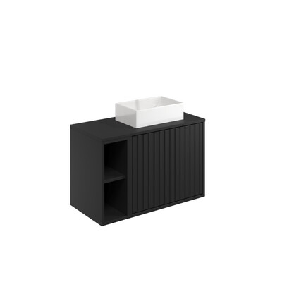 Ember 800 Cabinet with Fluted Door & Side Storage Matt Black (incl basin)
