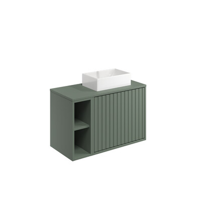 Ember 800 Cabinet with Fluted Door & Side Storage Reed Green (incl basin)