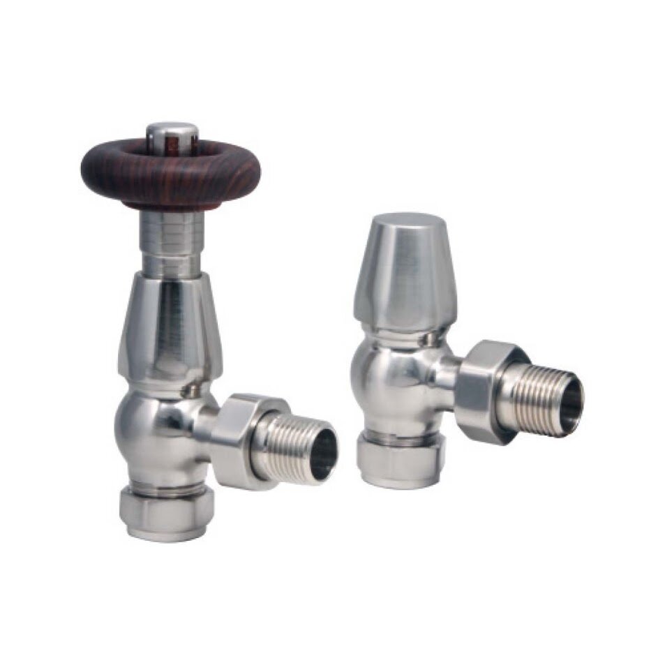 Satin Nickel Radiator TRV, Valve Angled (pair)