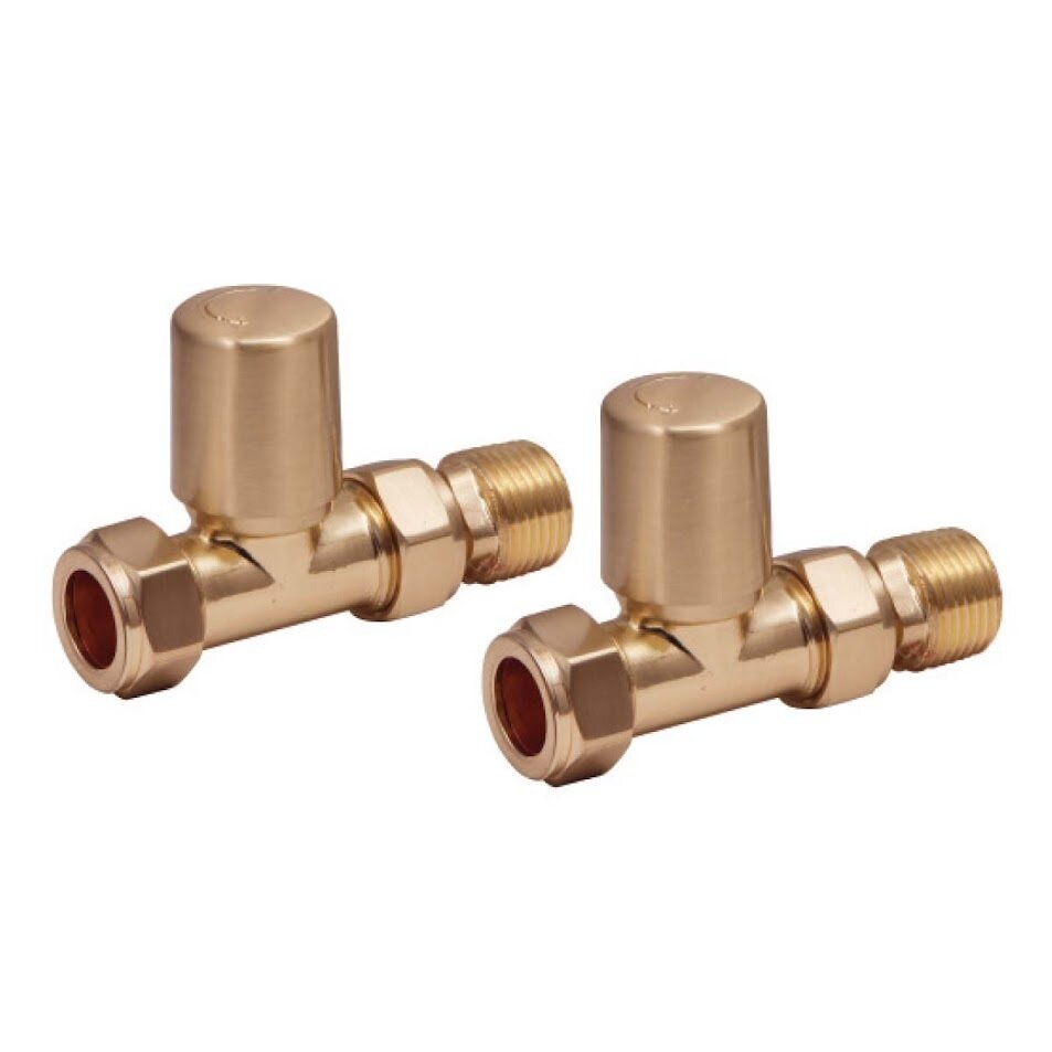 Radiator Valve Straight Brushed Brass 15mm (pair)