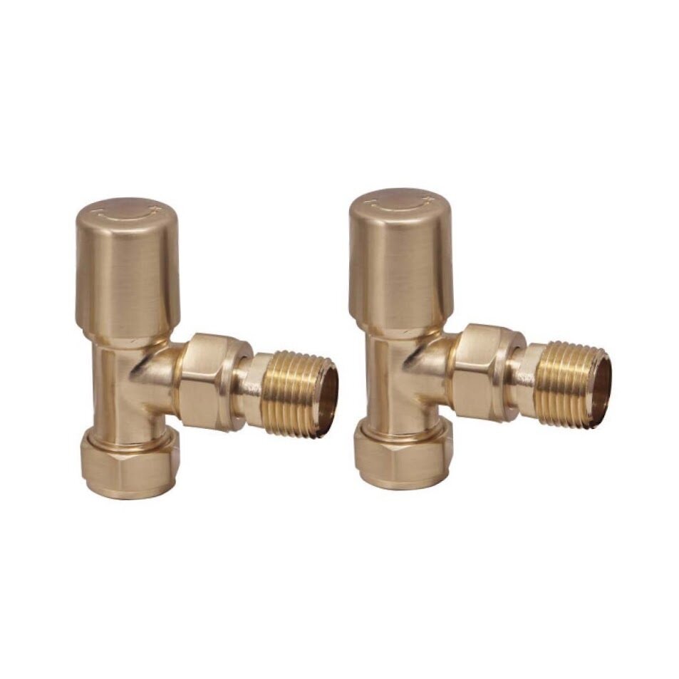 Radiator Valve Angled Brushed Brass 15mm (pair)