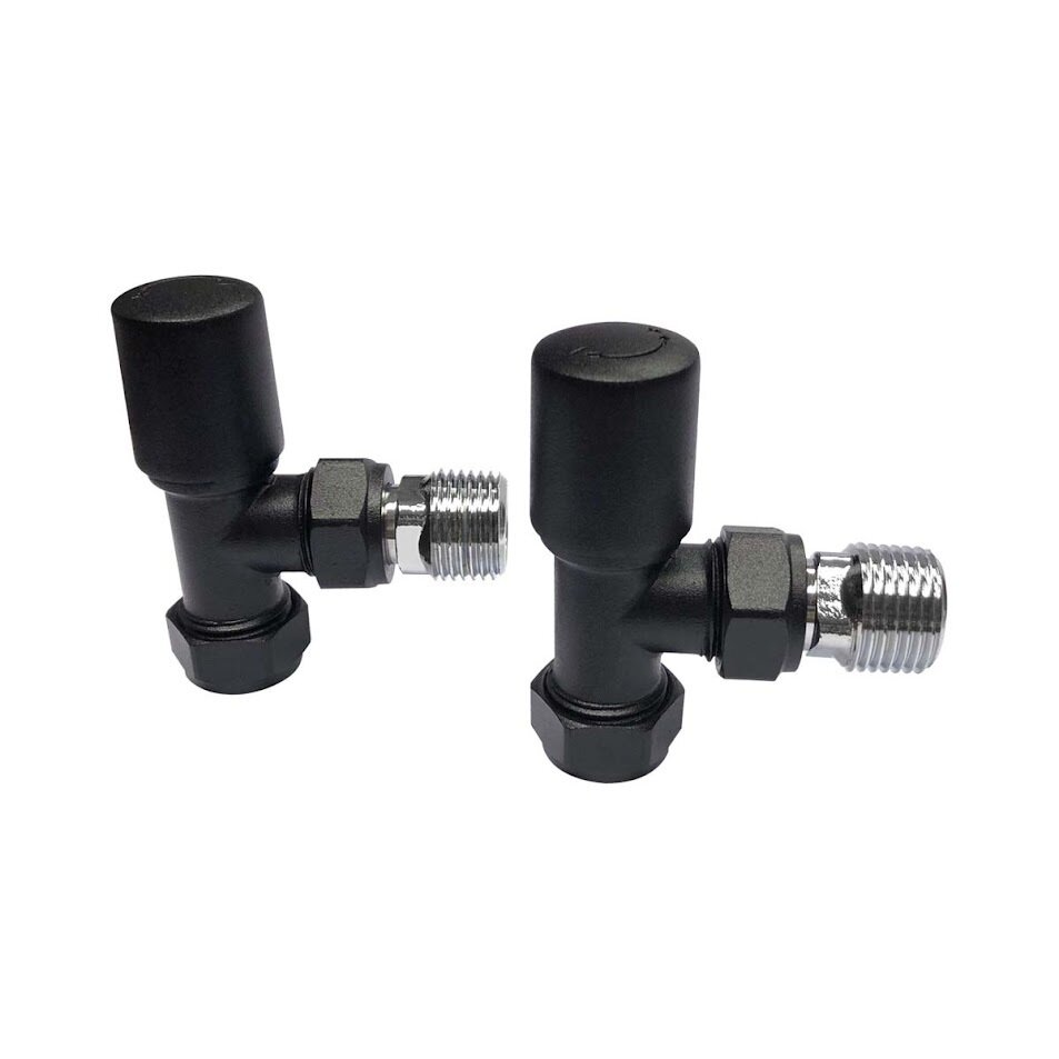 Radiator Valve Angled Black 15mm (pair)