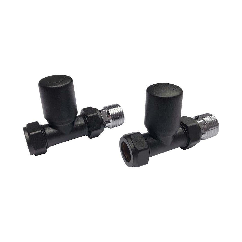Radiator Valve Straight Black 15mm (pair)