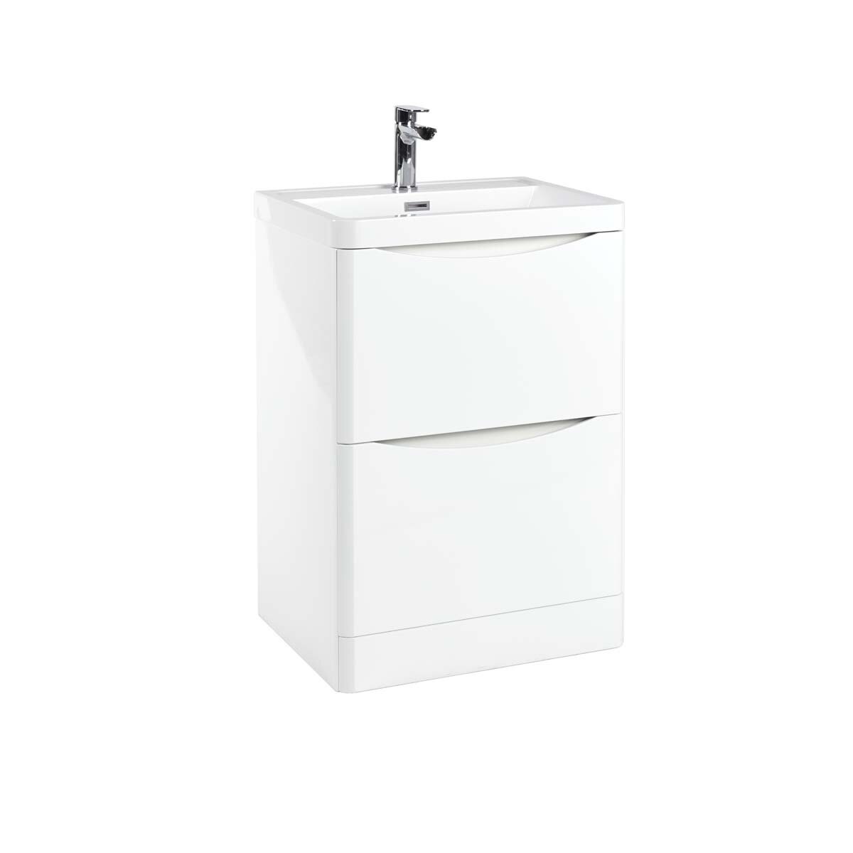 Topaz 600 Floor Cabinet High Gloss White with Basin