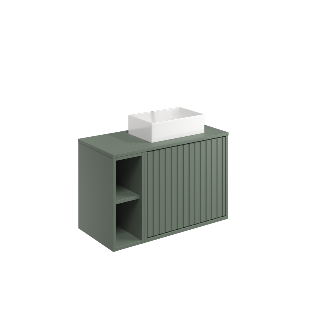 Ember 800 Cabinet with Fluted Door &amp; Side Storage Reed Green (incl basin)