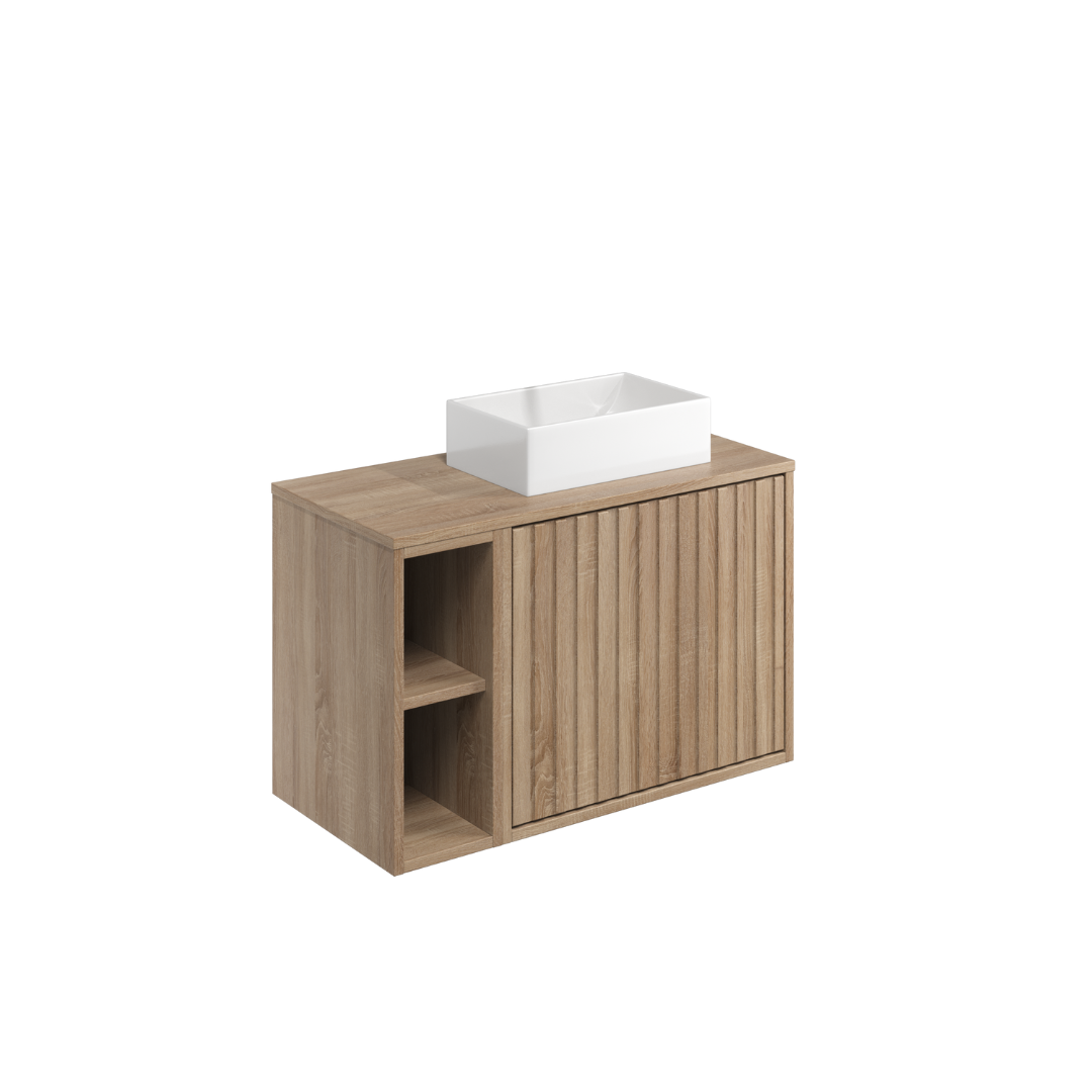 Ember 800 Cabinet with Fluted Door &amp; Side Storage Sonoma Oak (incl basin)