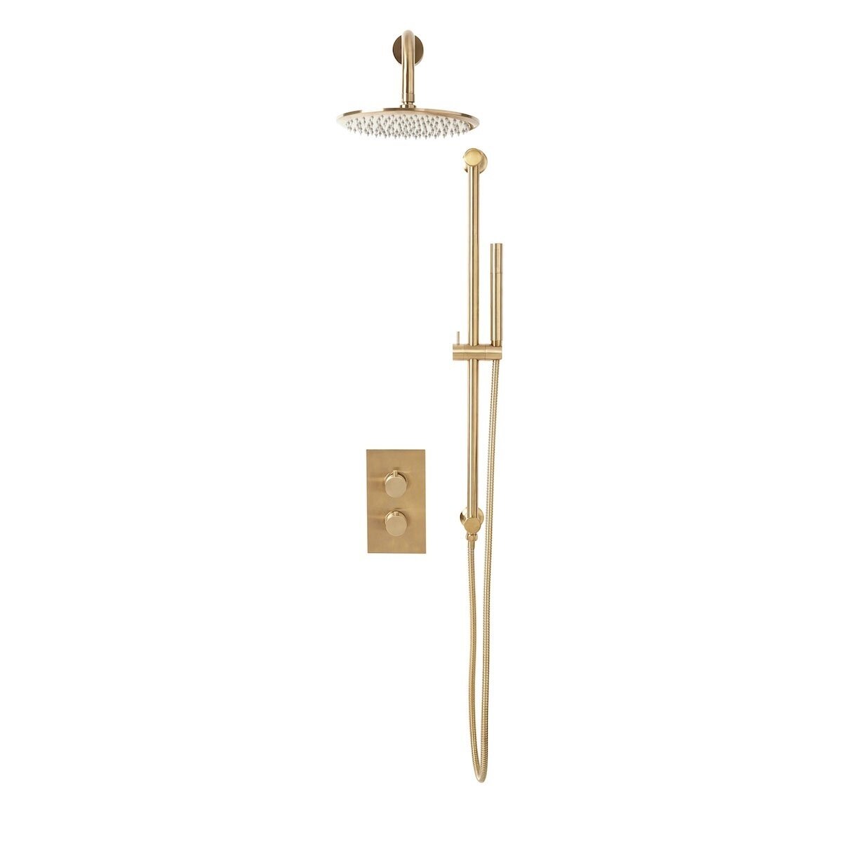 Brushed Brass Round Handle, Head &amp; Handset Riser Kit
