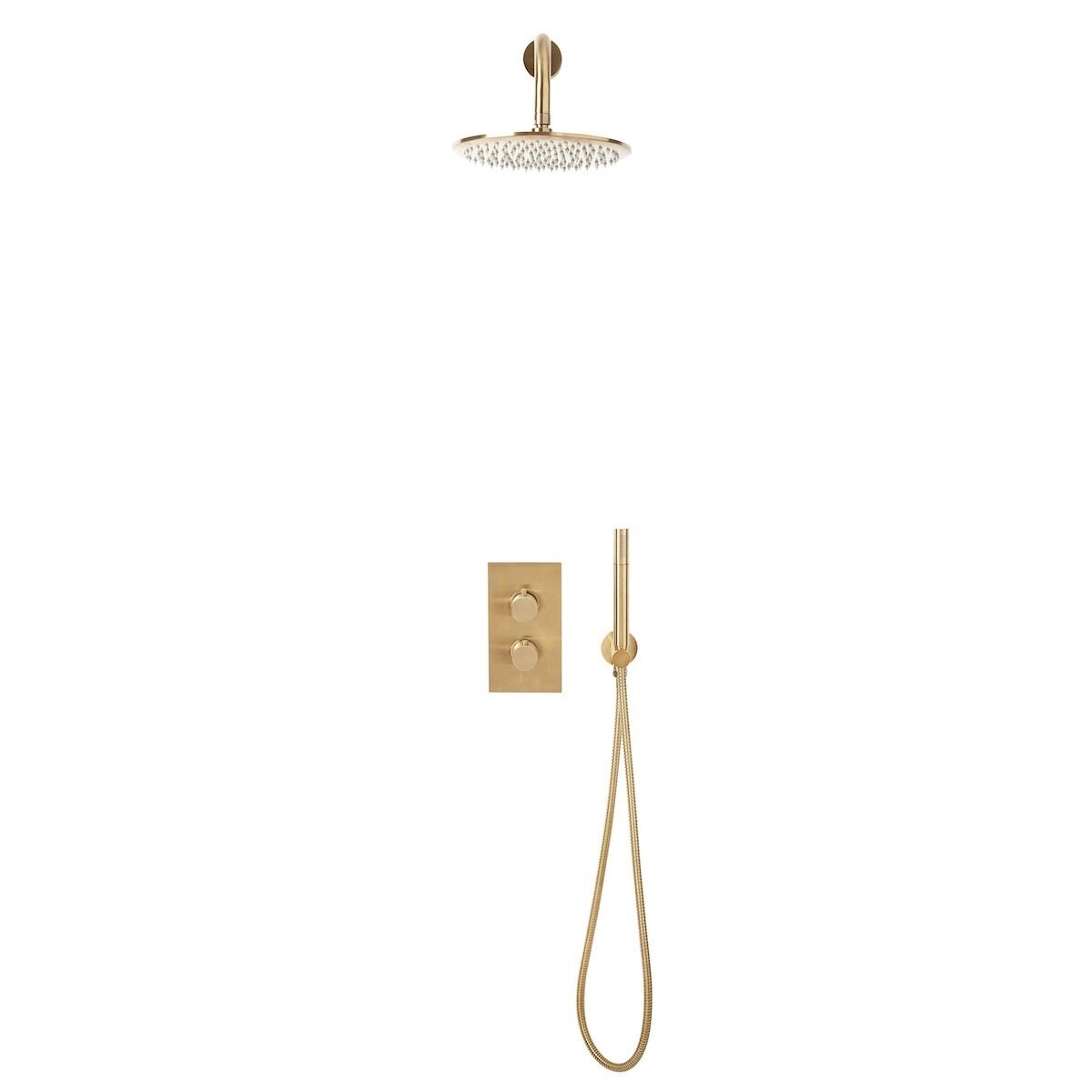 Brushed Brass Round Handle, Handset &amp; Mounting Bracket