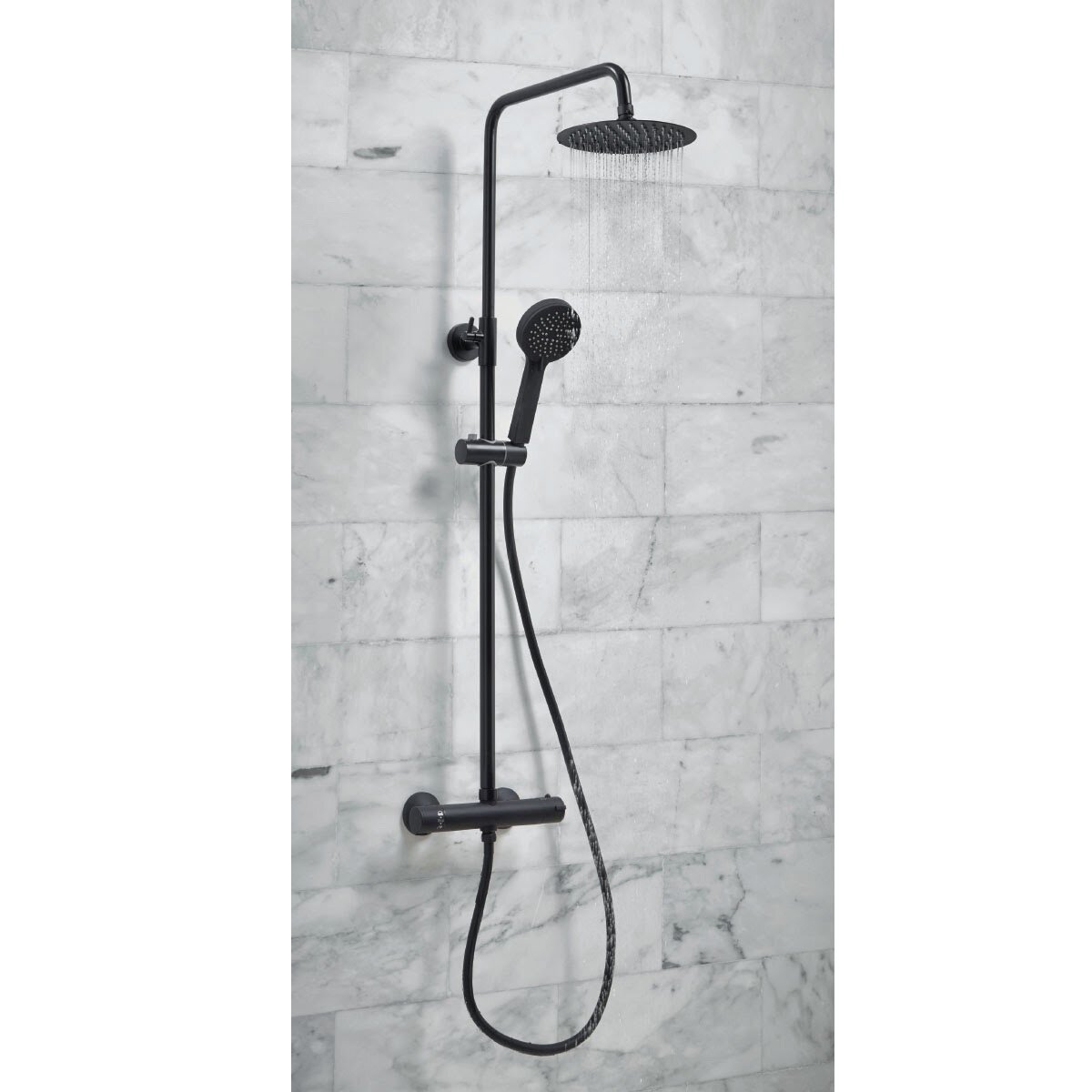 Zeta Black Round Rigid Riser Shower