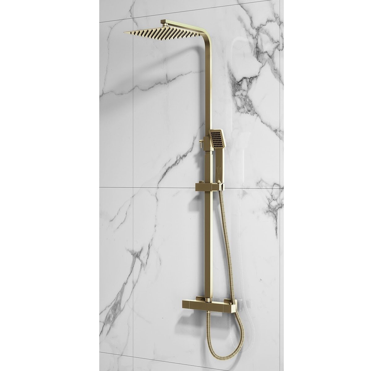 Dakota Brushed Brass Square Rigid Riser Shower