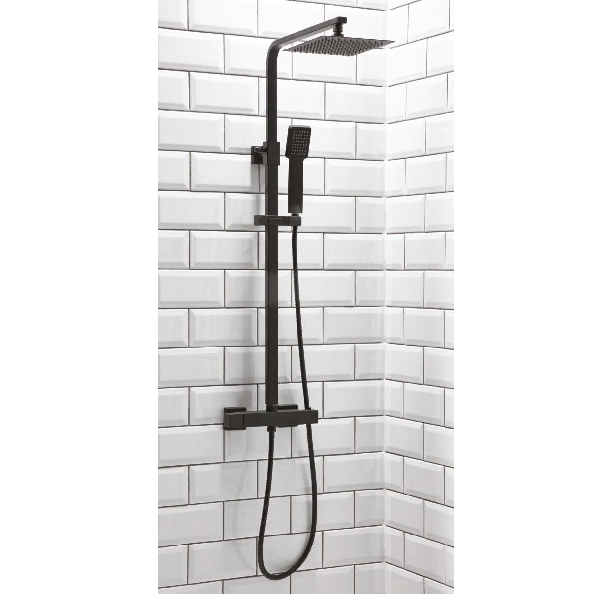 Hayden Black Square Rigid Riser Shower