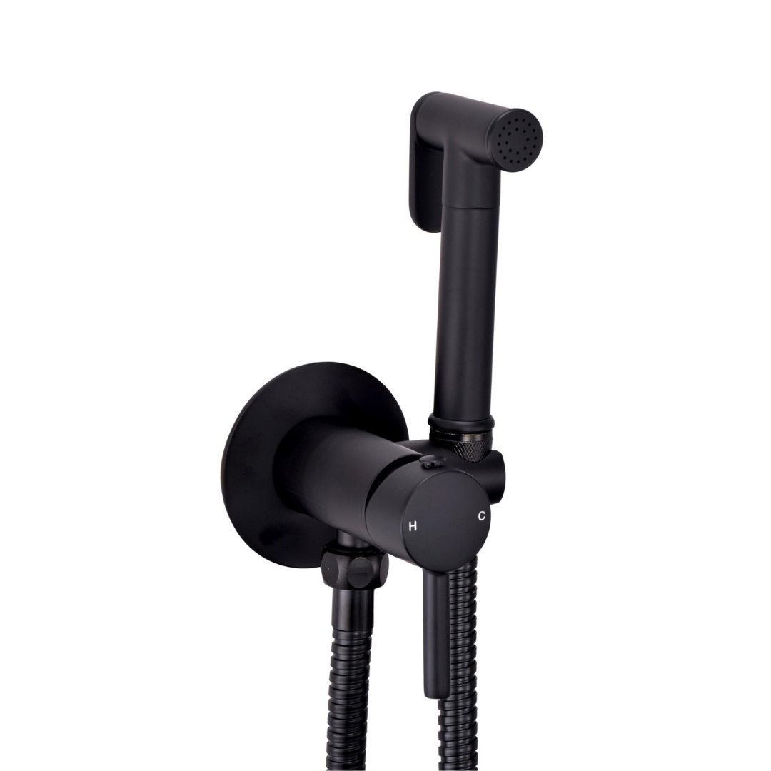 Douche Handset, Flexi, Holder &amp; Outlet Elbow Matt Black