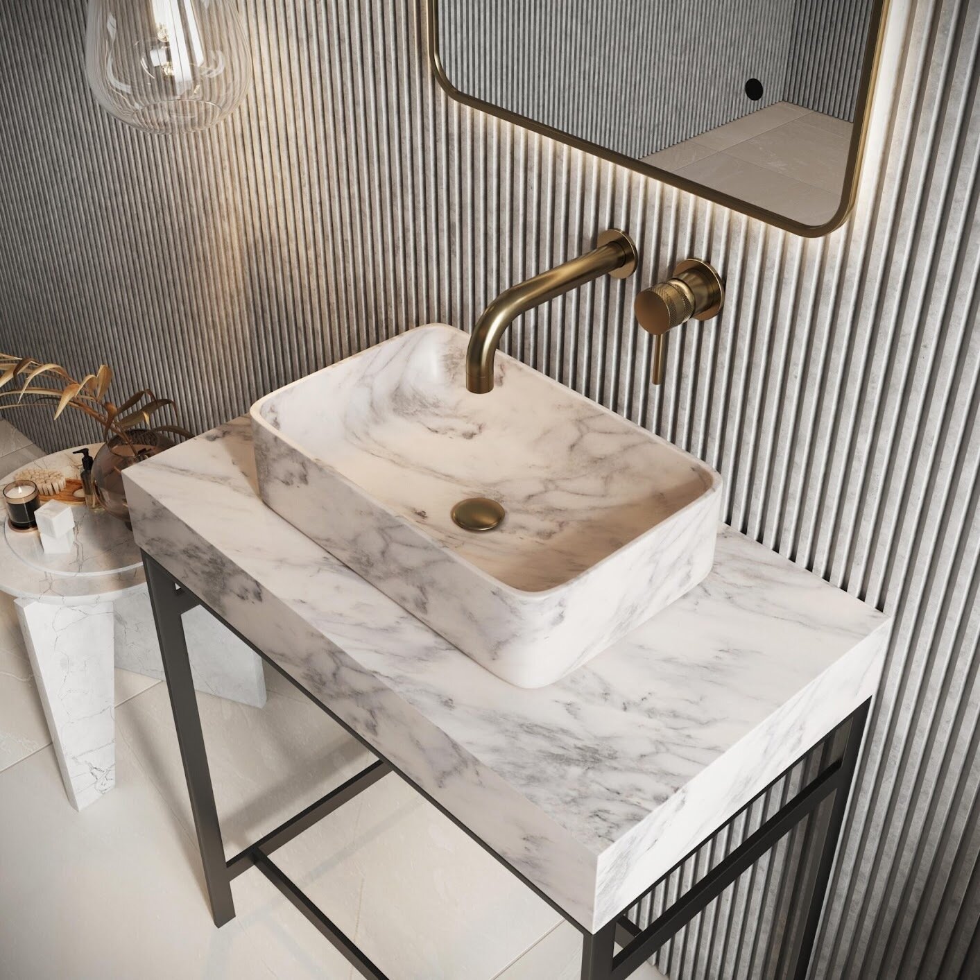 Asher White - Marble Rectangle Basin (depth 90mm)