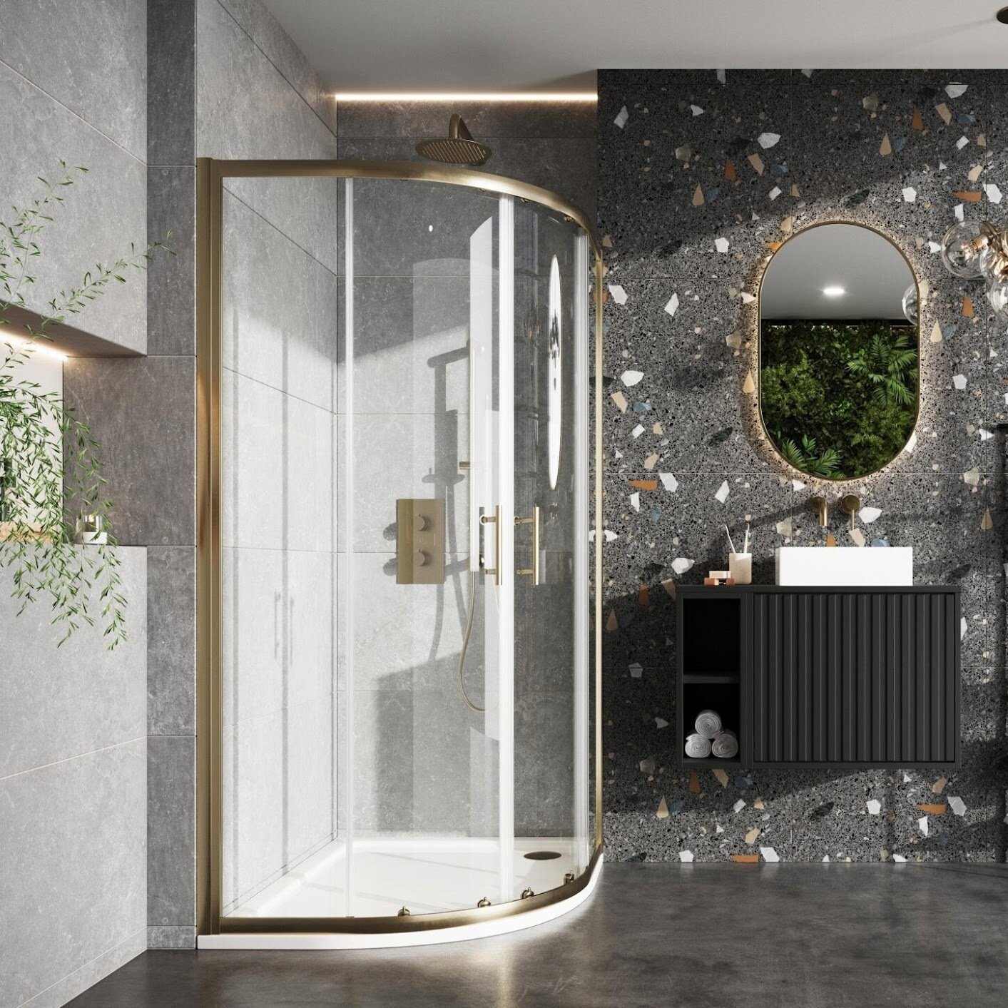 S6 Double Door Quadrant Brushed Brass 800 x 800