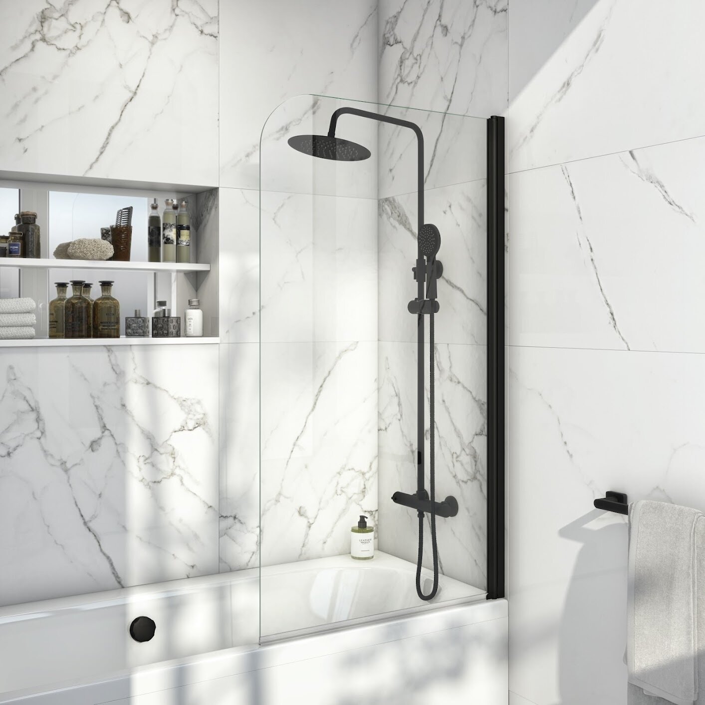 Black Profile Radius Edge 6mm Thick Bath Screen