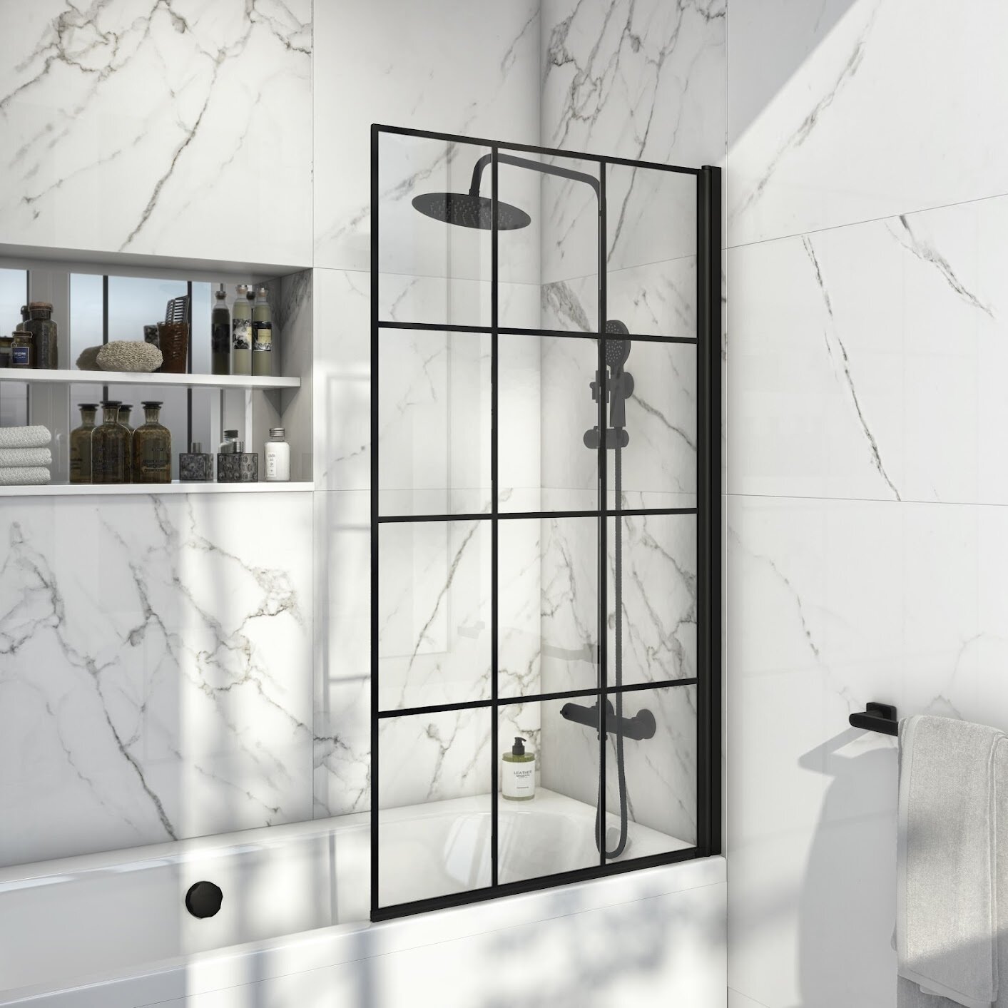 Black Grid 6mm Thick Bath Screen