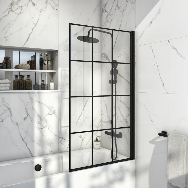 Black Grid 6mm Thick Bath Screen
