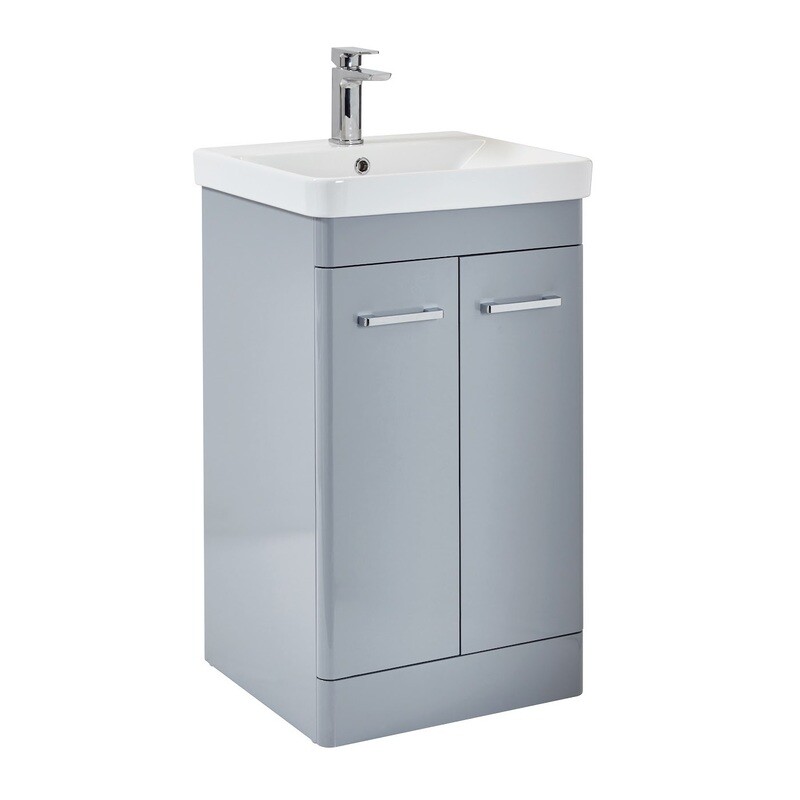 Bruna Floorstanding 500 Vanity Unit Gloss Pebble Grey (incl basin)
