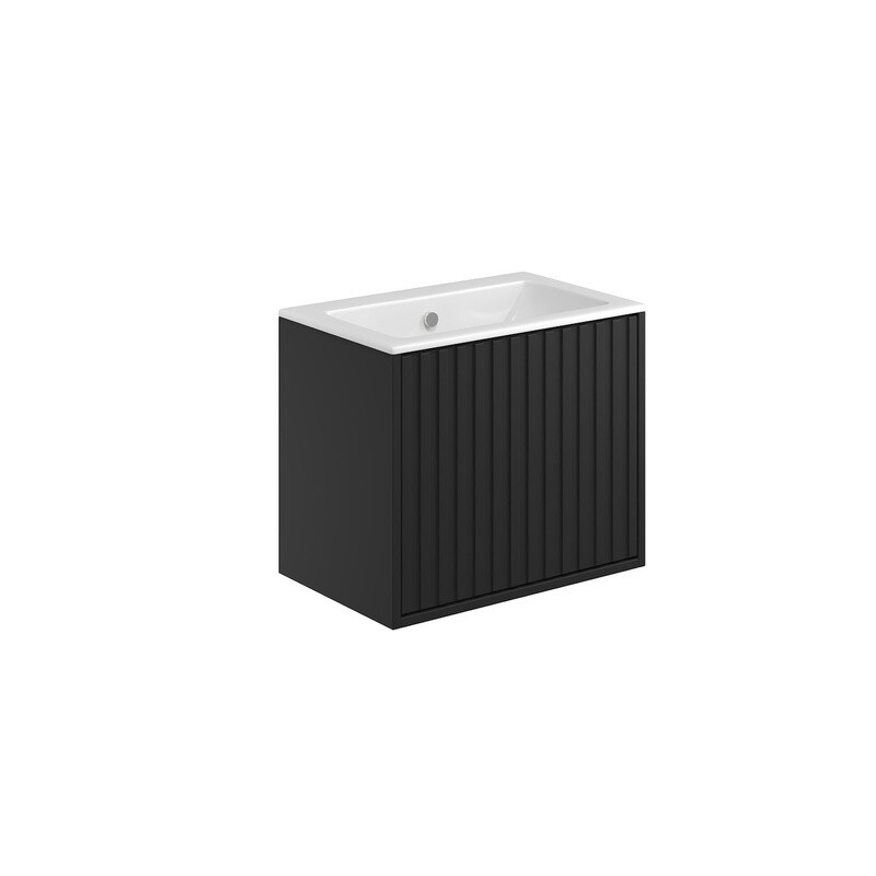 Ember 600 Cabinet with Fluted Doors Matt Black (incl basin)