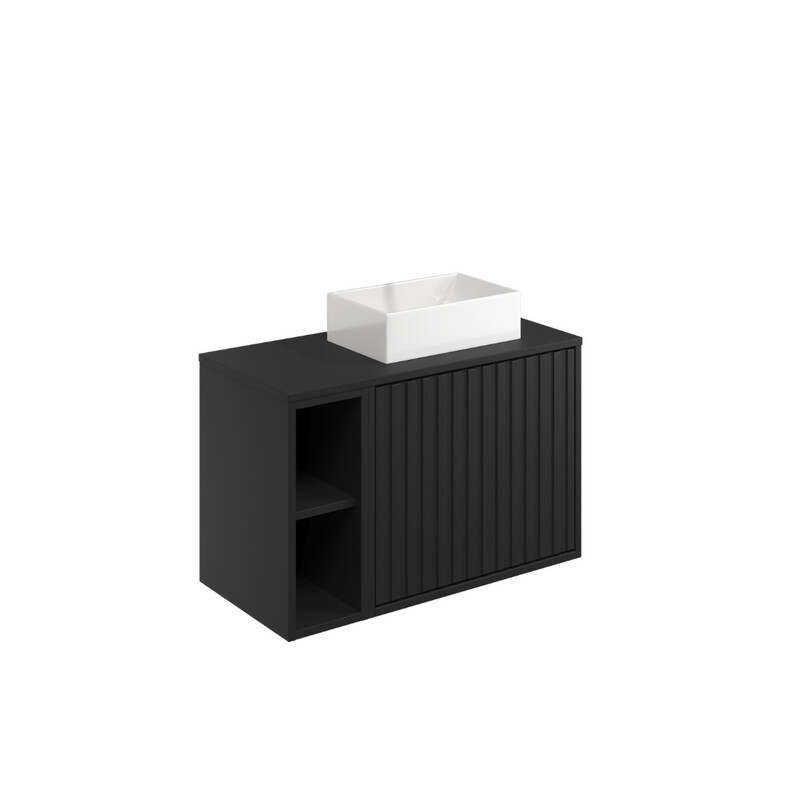 Ember 800 Cabinet with Fluted Door &amp; Side Storage Matt Black (incl basin)