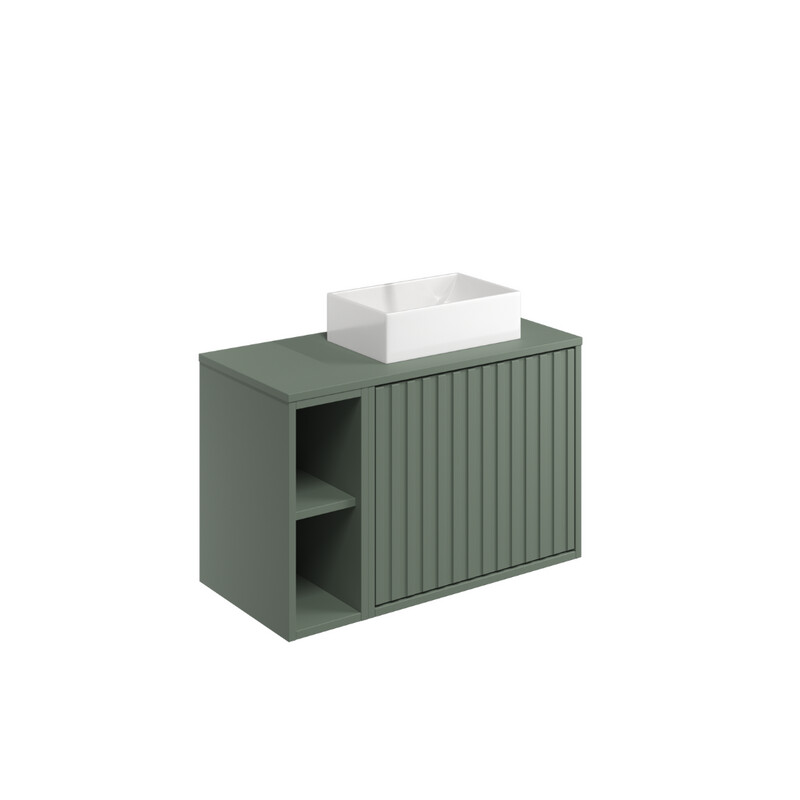 Ember 800 Cabinet with Fluted Door &amp; Side Storage Reed Green (incl basin)