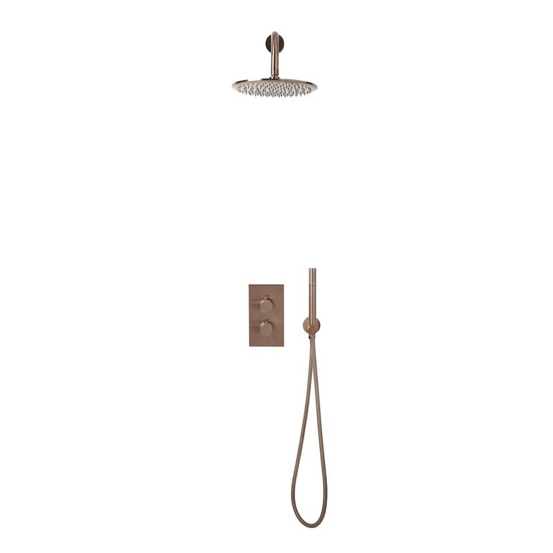 Brushed Bronze Round Handle, Handset &amp; Mounting Bracket