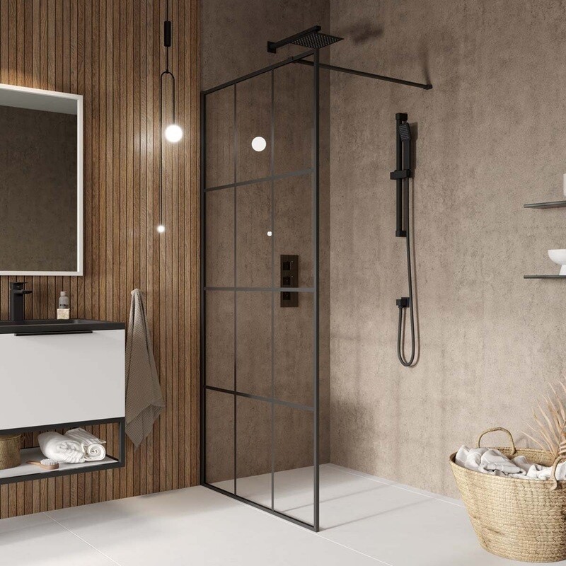 700 Black Grid Single Wetroom Panel