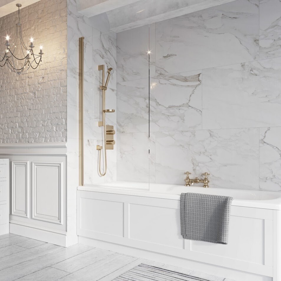 Leni Single Panel Bath Screen Brushed Brass 800 x 1500