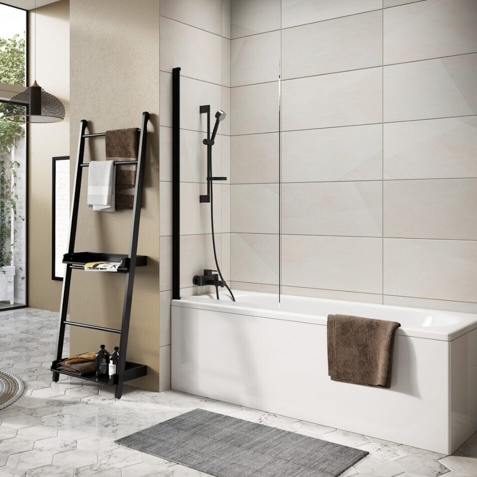 Leni Single Panel Bath Screen Black 800 x 1500