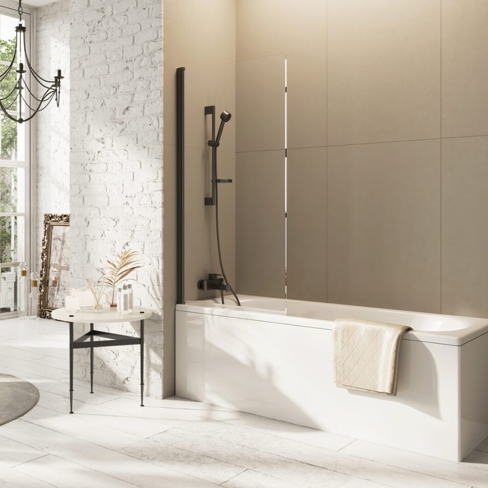 Leni Single Panel Bath Screen Gunmetal 800 x 1500