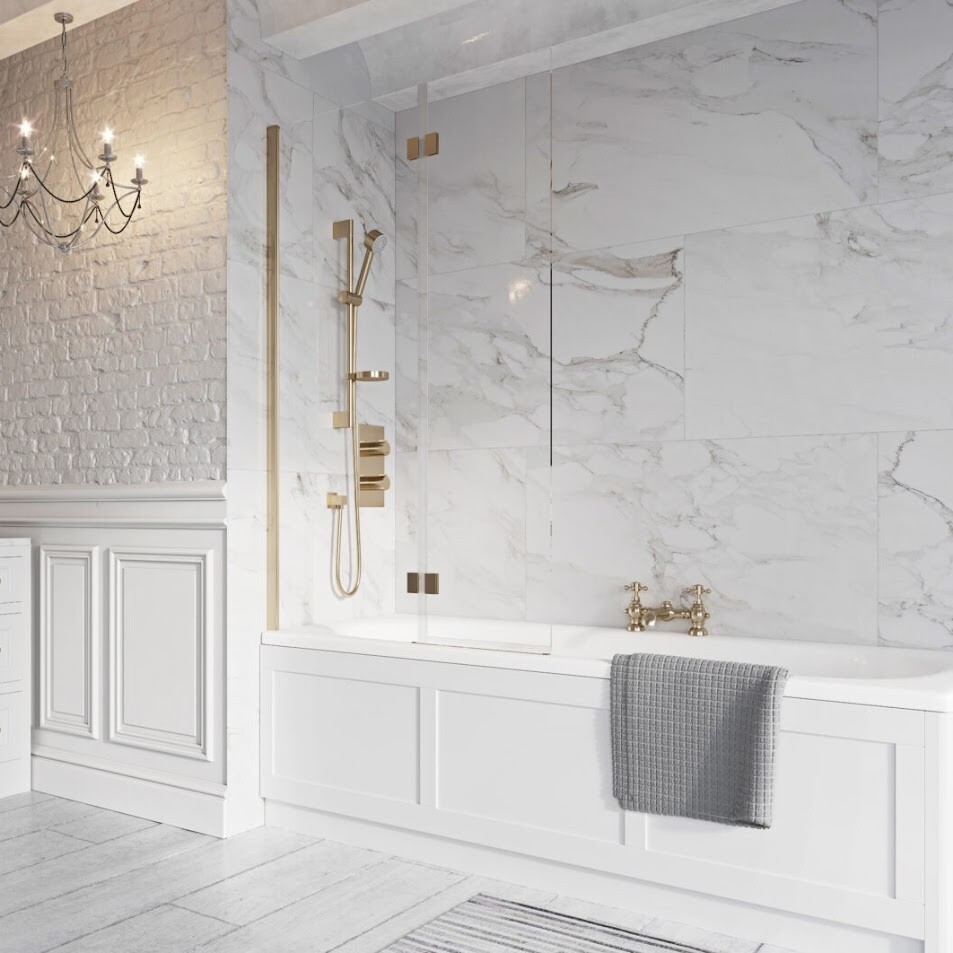 Leni Inward Opening Bath Screen Brushed Brass 800 x 1500