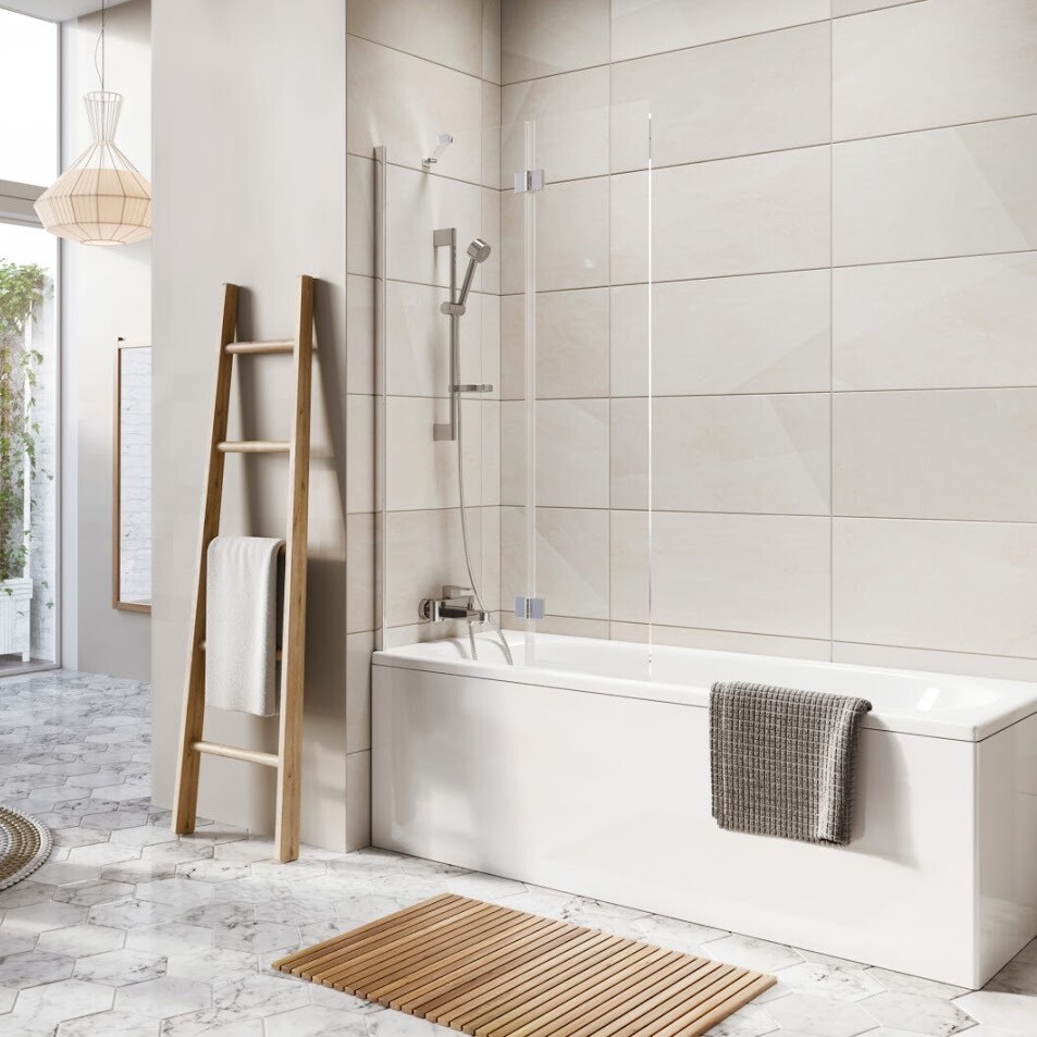 Leni Outward Opening Bath Screen Chrome 900 x 1500