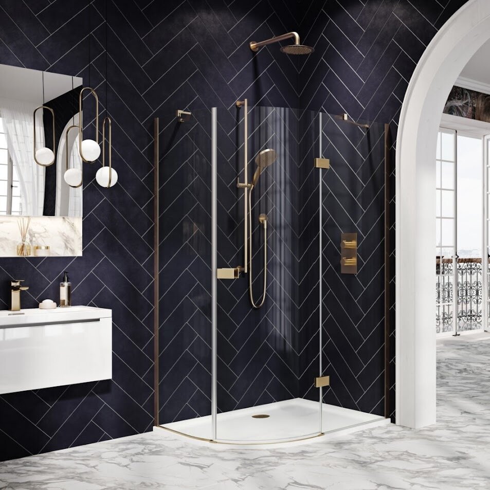 Beau Hinged Offset Quadrant Brushed Brass 900