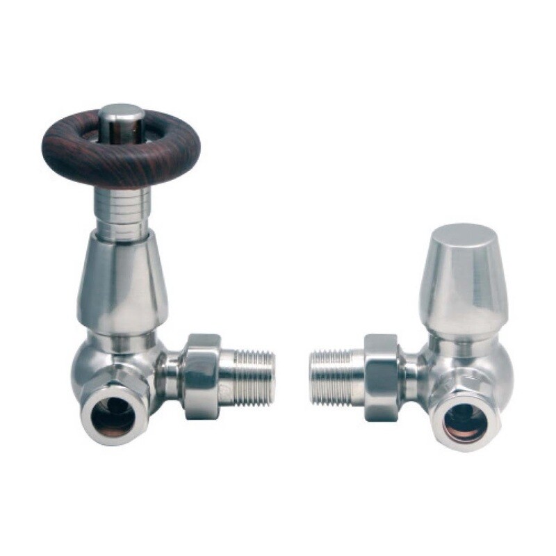 Satin Nickel Radiator TRV, Valve Corner (pair)