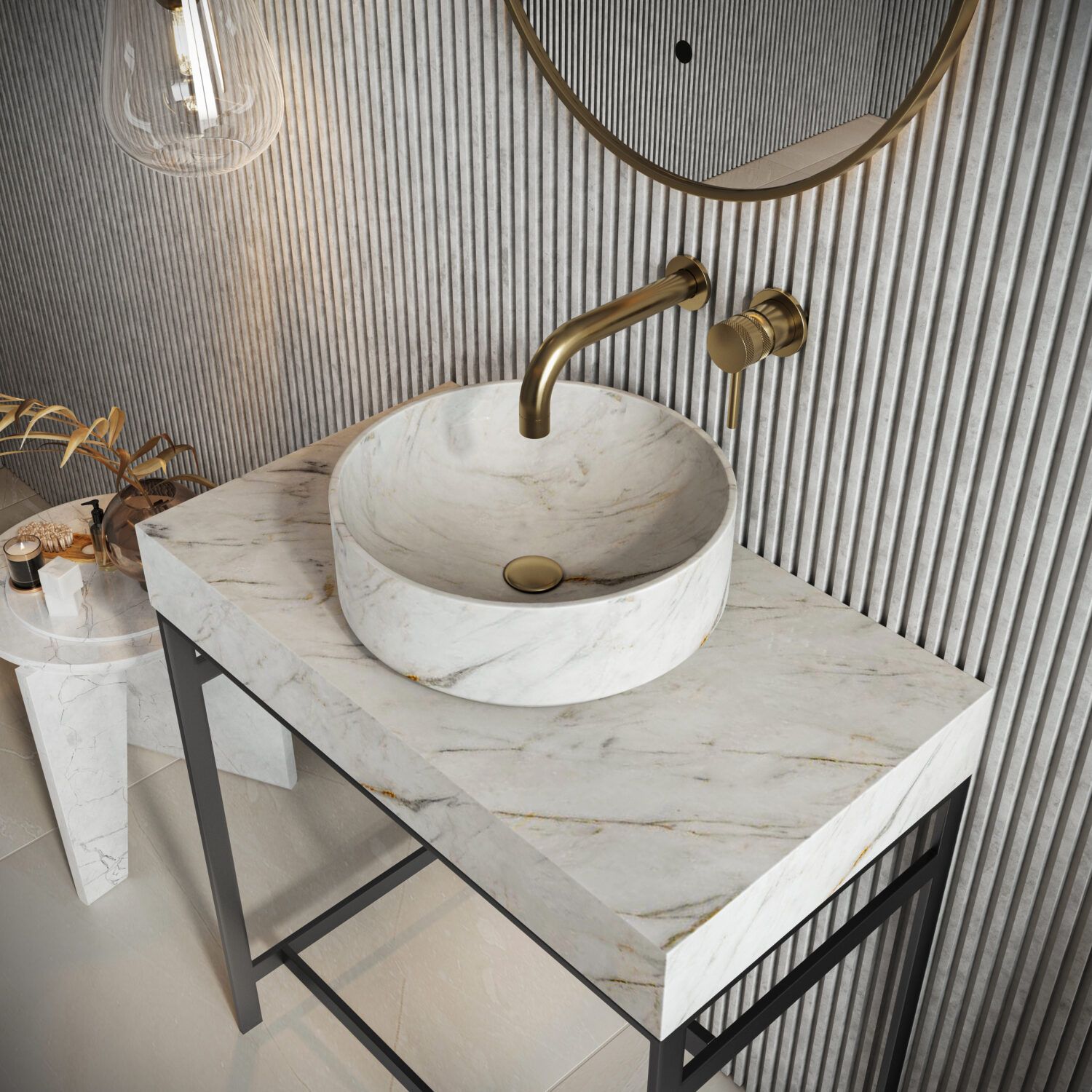 Asher White - Marble Round Basin (depth 100mm)