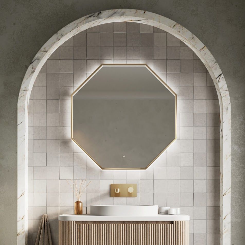 Thrive Octagonal Mirror Brushed Brass 800 x 800