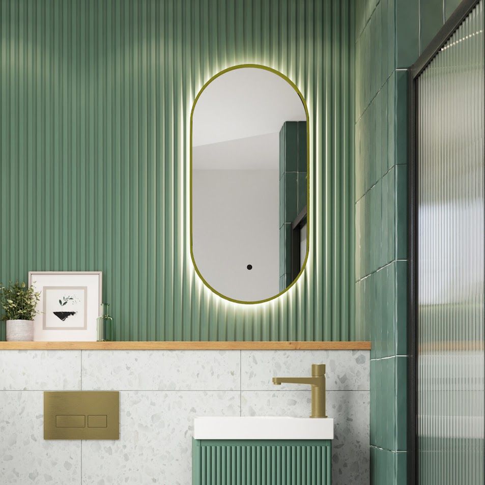 Bailey Slim LED Mirror Brushed Brass 400 x 800