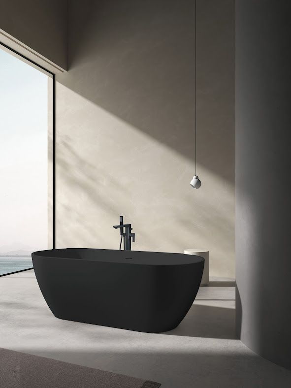 Nero Matte Black Freestanding Bath inc. black waste 1650 x 700